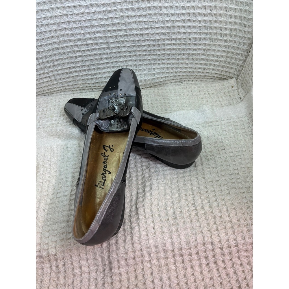 Vintage Womens Margaret Jerrold Elephant Loafers 11 Black Silver Patchwork Flats